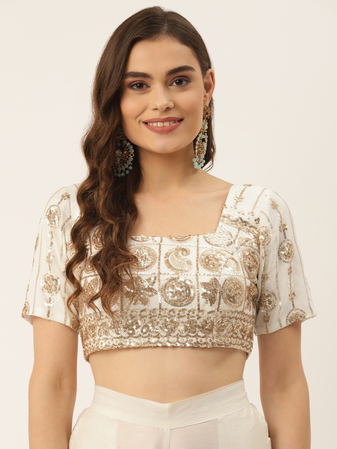 

NDS Niharikaa Designer Studio Women Off White Sequinned Padded Blouse