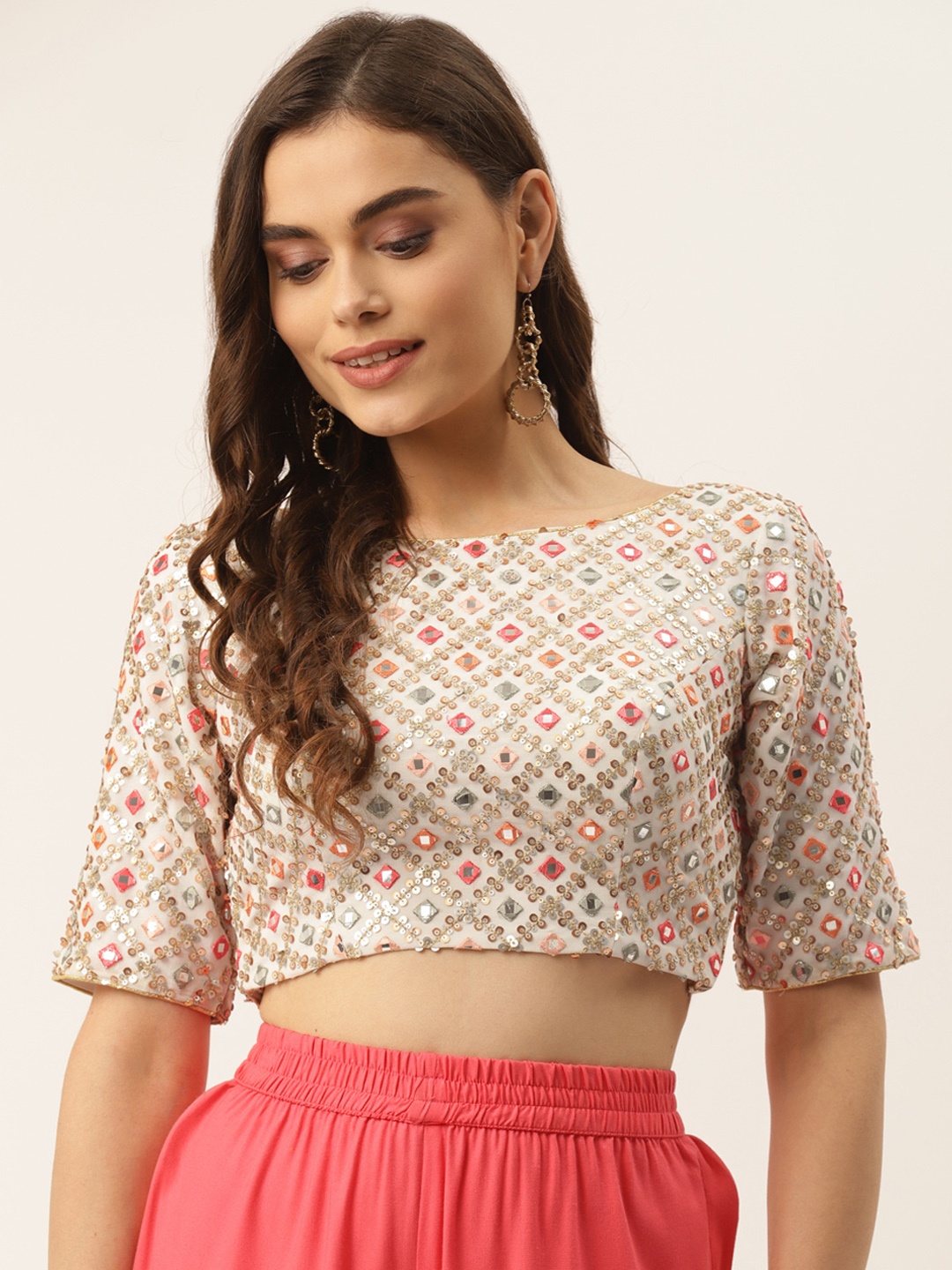 

NDS Niharikaa Designer Studio Women Off White & Golden Embroidered Padded Blouse