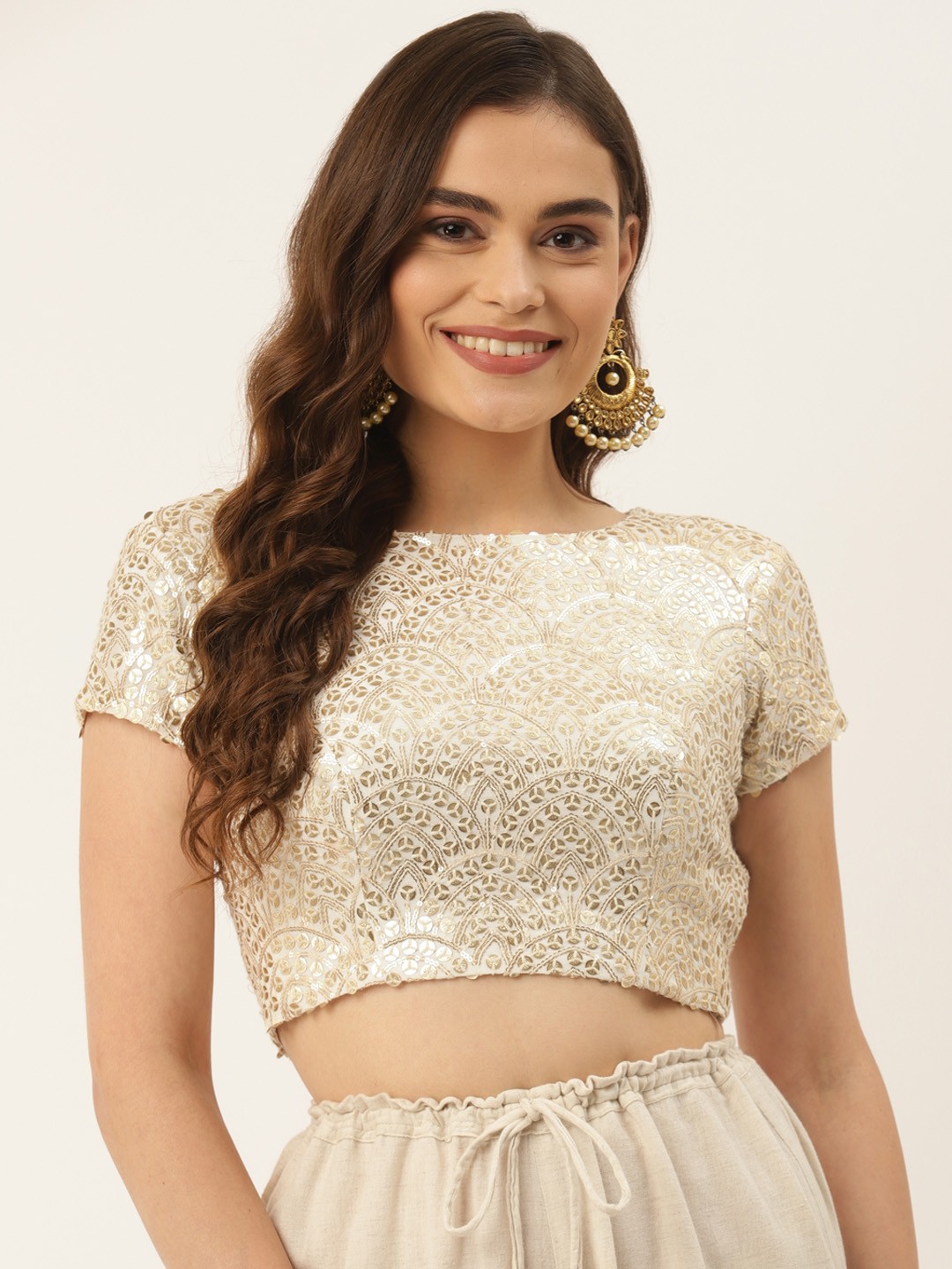 

NDS Niharikaa Designer Studio Women Off-White Sequinned Padded Saree Blouse
