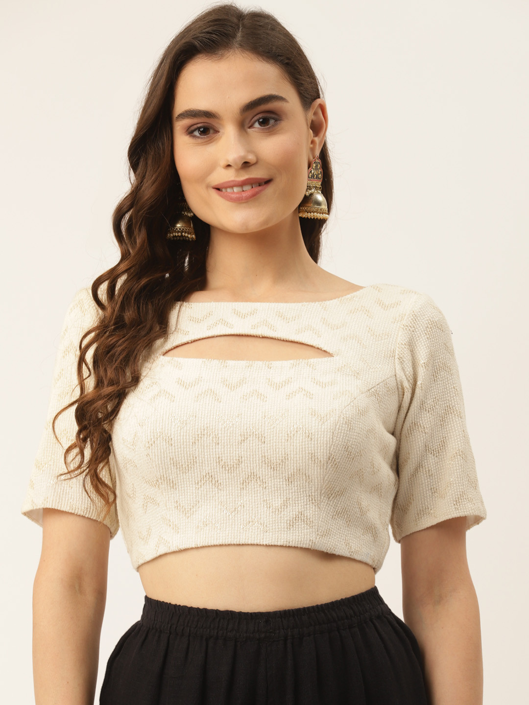 

NDS Niharikaa Designer Studio Women Off White Self Design Padded Blouse