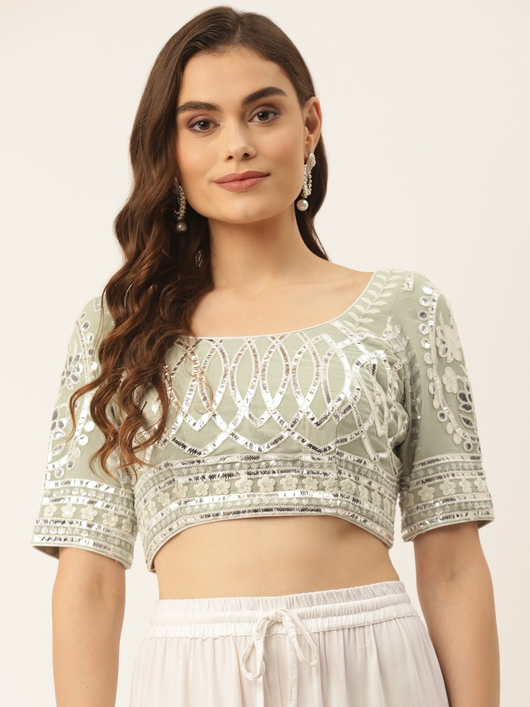 

NDS Niharikaa Designer Studio Green Gotta Patti Detail Padded Blouse