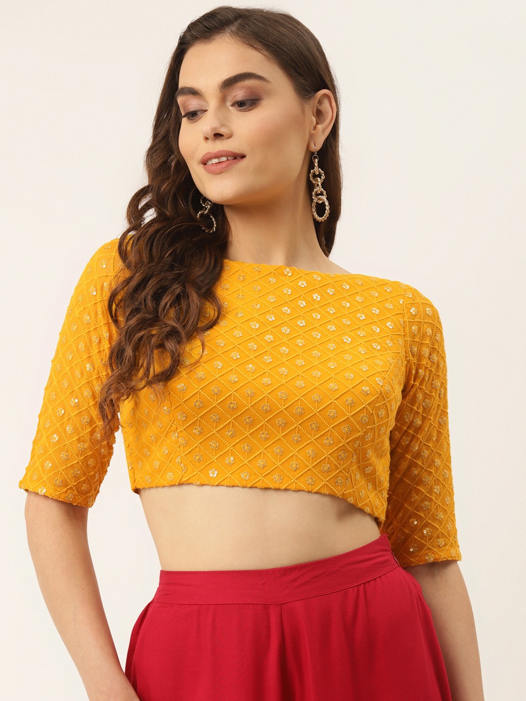 

NDS Niharikaa Designer Studio Women Mustard Yellow Sequinned Padded Blouse