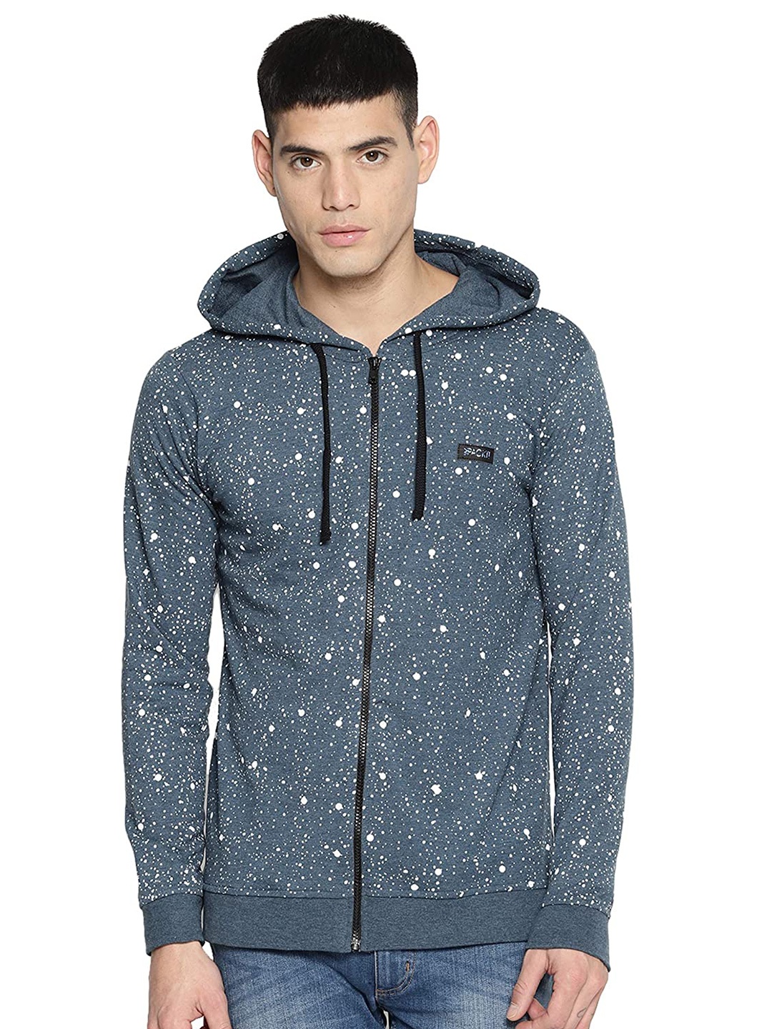 

IMPACKT Men Blue Printed Hooded Cotton Sweatshirt