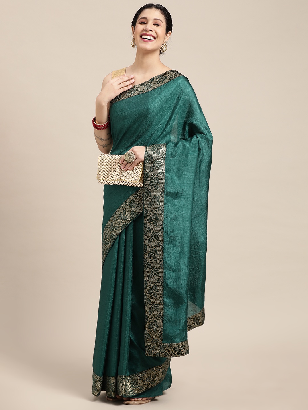 

all about you Teal Green Silk Blend Saree