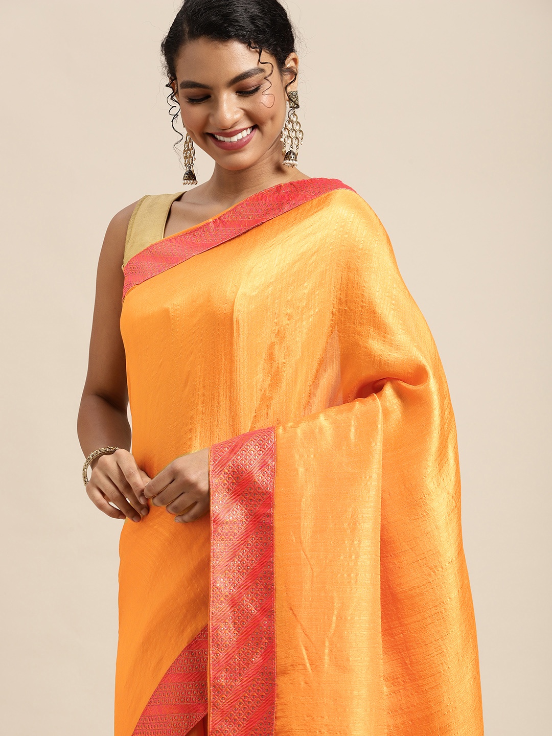 

all about you Mustard Yellow & Pink Silk Blend Saree