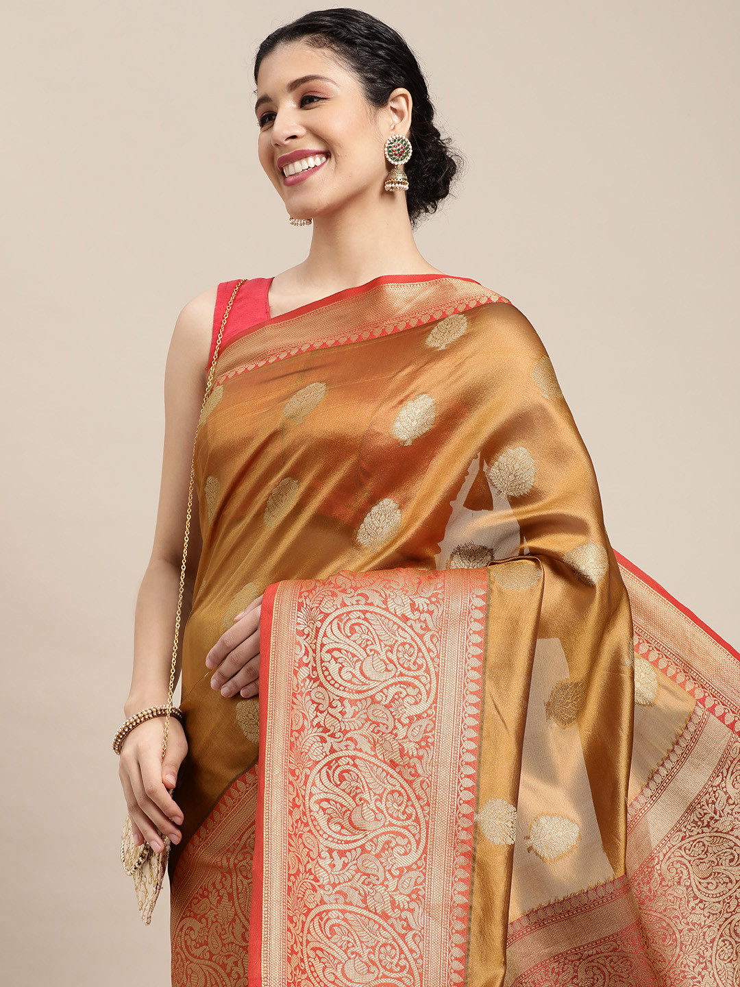 

all about you Mustard Yellow & Red Ethnic Motifs Silk Blend Saree