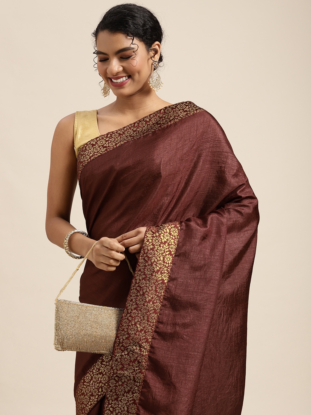 

all about you Coffee Brown & Golden Silk Blend Saree