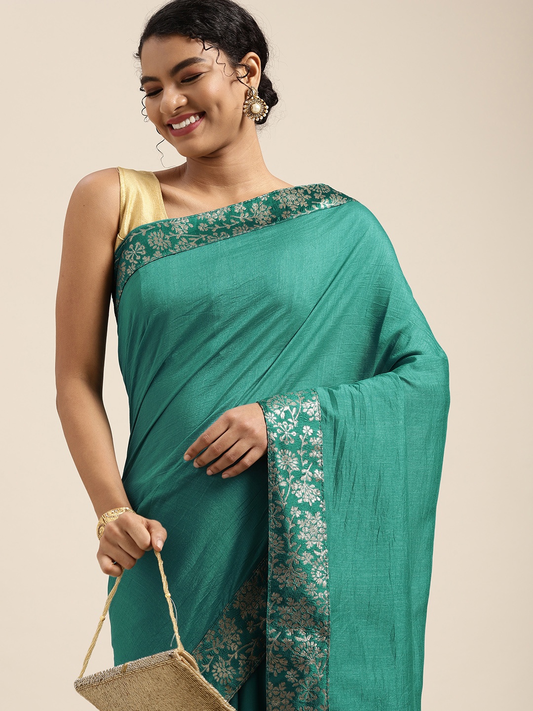 

all about you Sea Green Silk Blend Saree