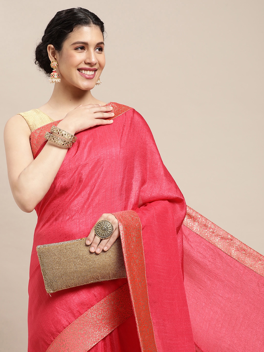 

all about you Fuchsia Pink & Golden Silk Blend Saree