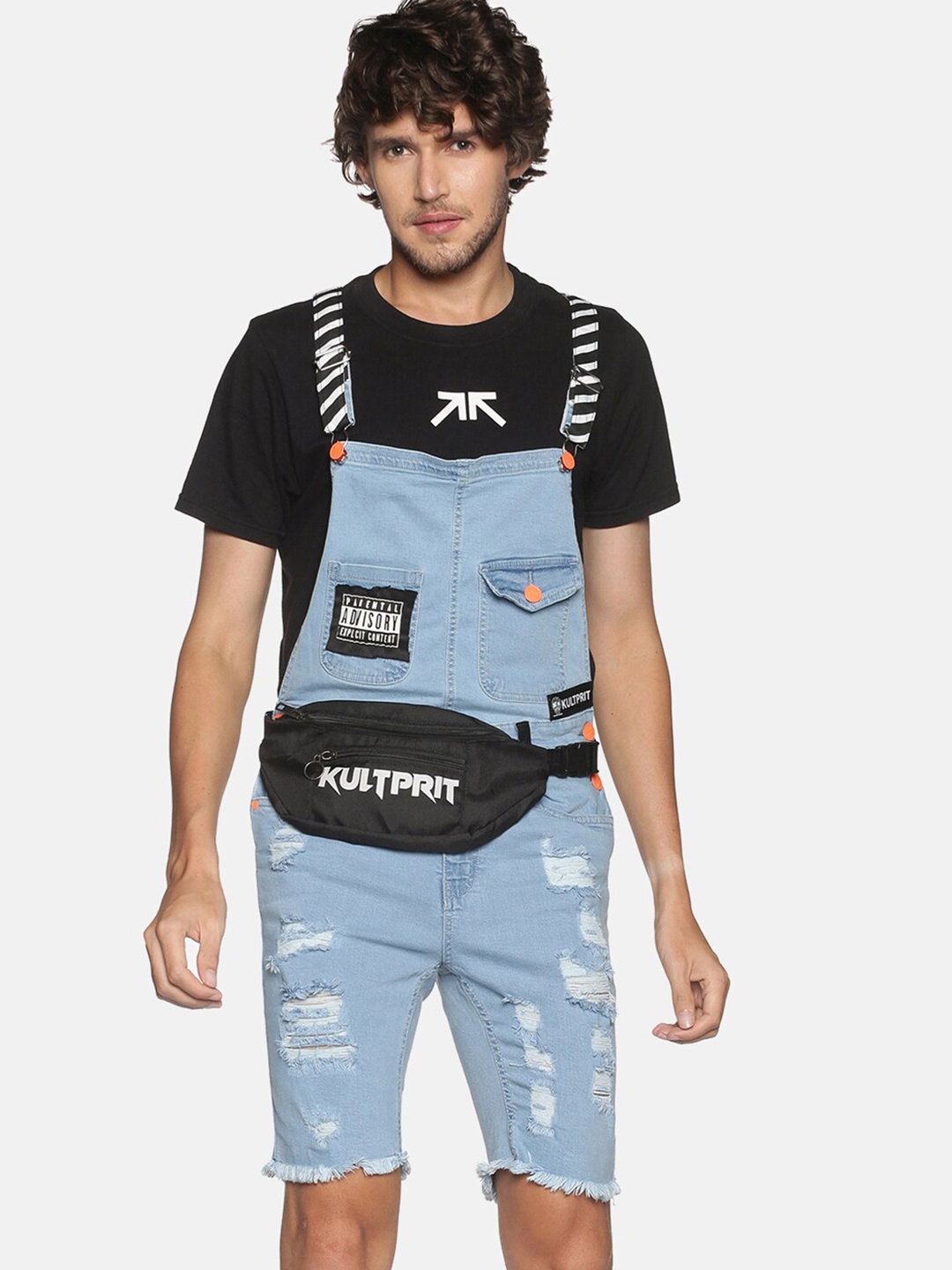 

KULTPRIT Men Blue & Black Cotton Denim Dungarees