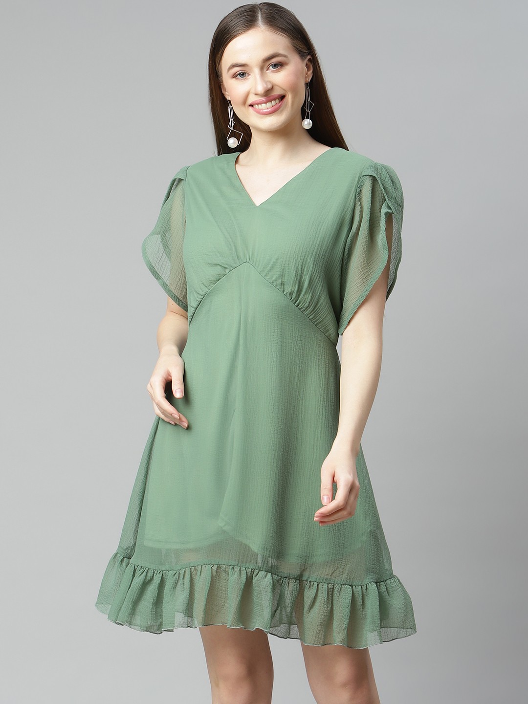 

plusS Green Solid A-Line Dress