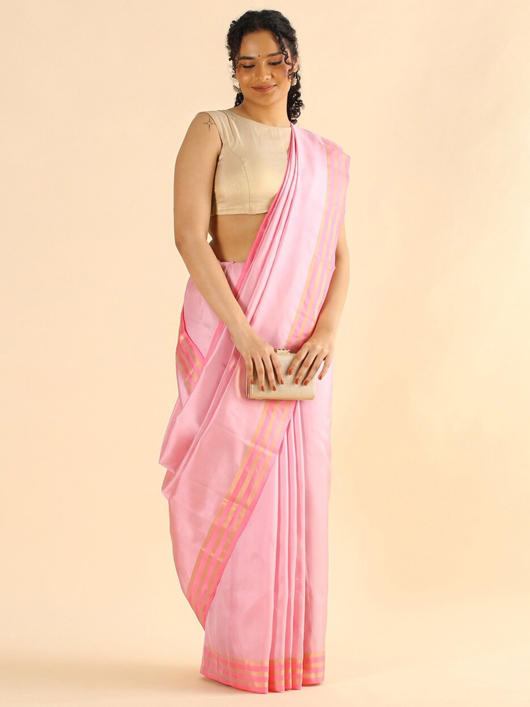 

Taneira Pink Zari Pure Silk Saree