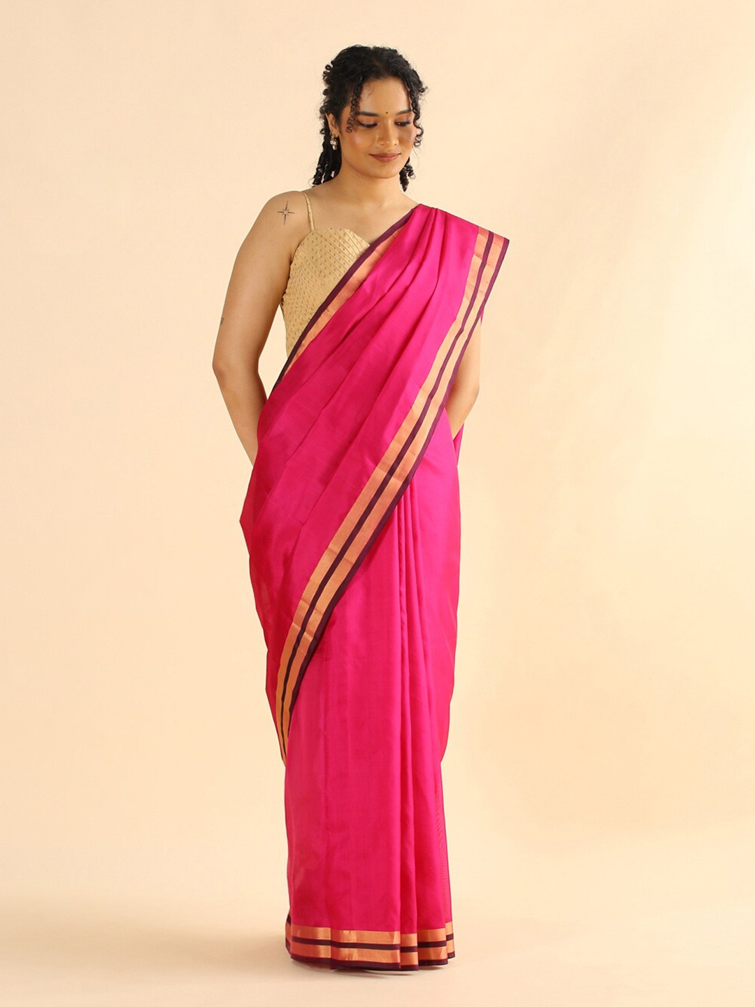 

Taneira Pink & Purple Zari Pure Silk Saree