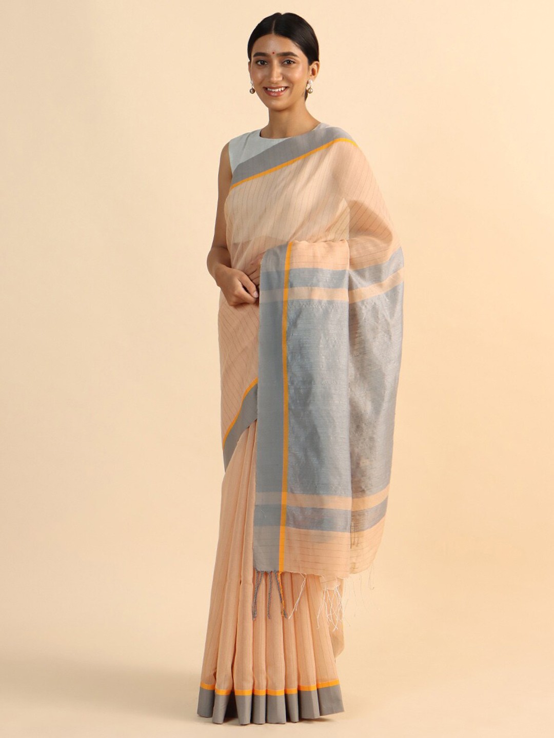 

Taneira Beige & Grey Zari Silk Cotton Saree