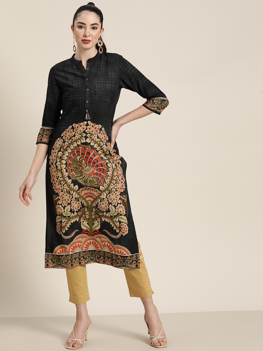 

Juniper Women Black Ethnic Motifs Printed Straight Kurta