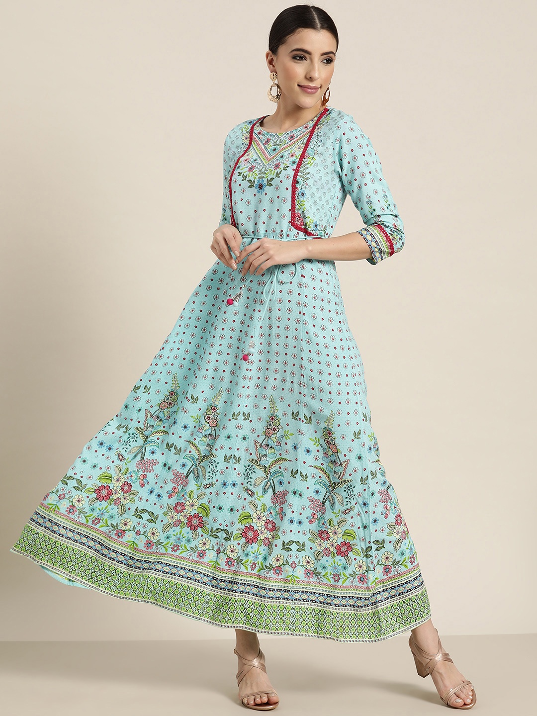 

Juniper Turquoise Blue Floral Ethnic Maxi Dress