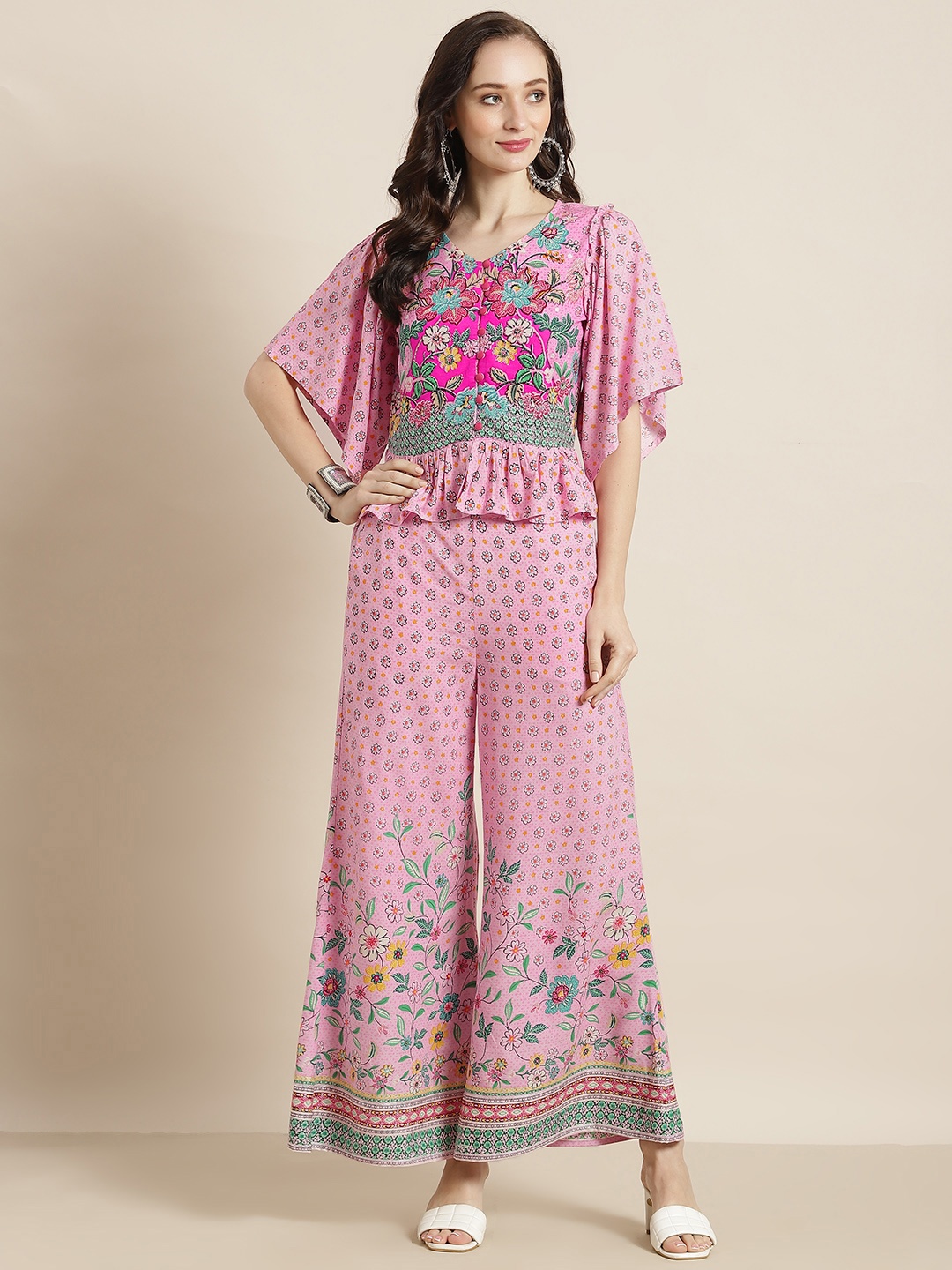 

Juniper Women Pink Printed Peplum Top & Palazzo