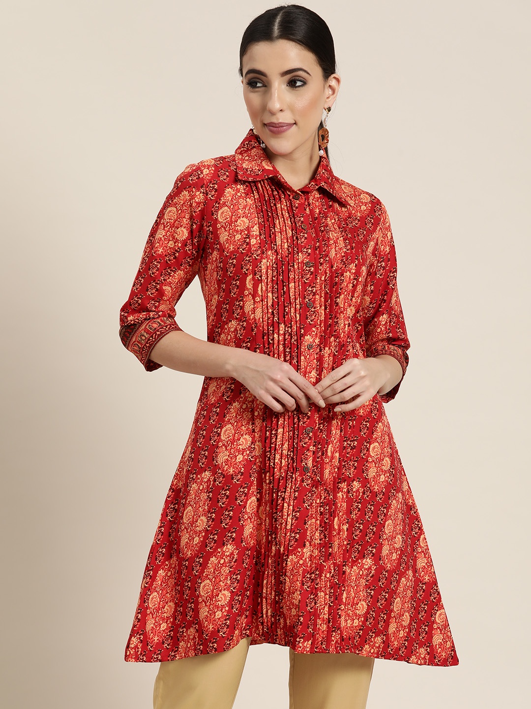 

Juniper Women Red Ethnic Motifs Printed A-Line Kurta