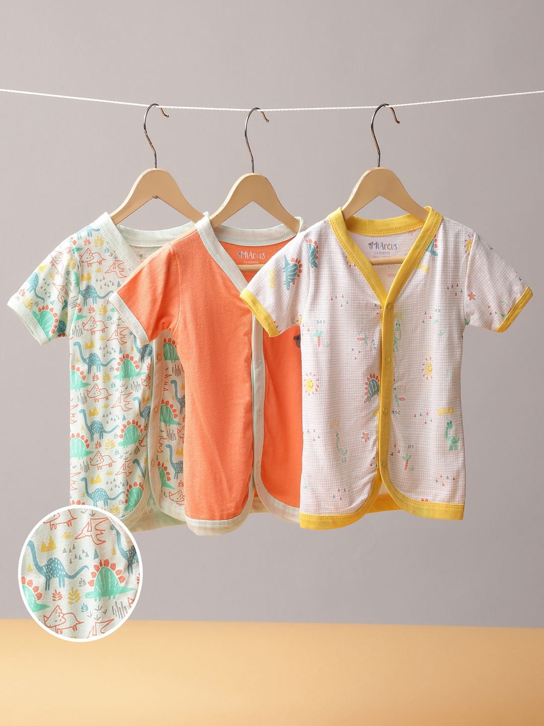 

MiArcus Infant Kids Pack of 3 Dino Print Front Open Vest, Multi