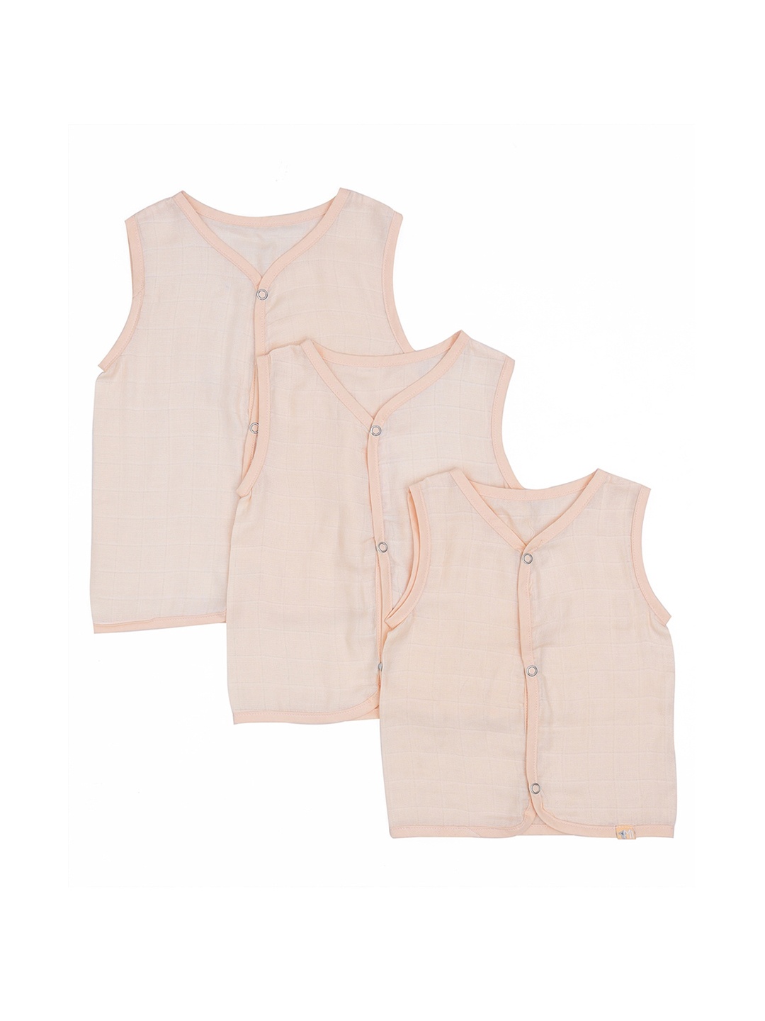 

MiArcus Kids Set of 3 Beige Checked Cotton Basic Vests