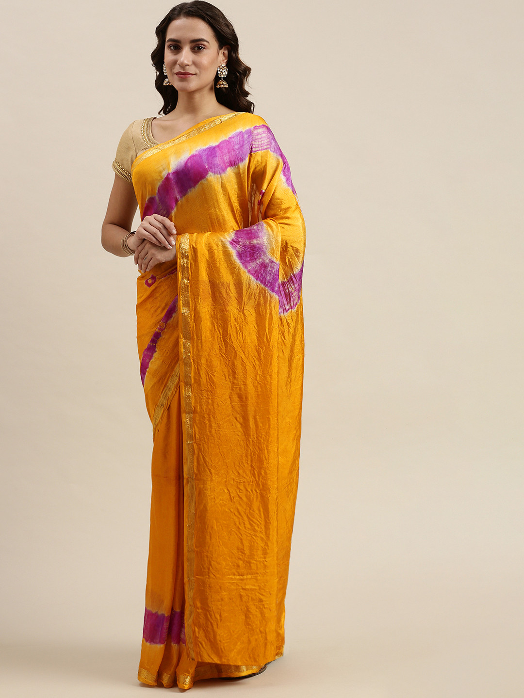 

KALINI Mustard Yellow & Pink Tie and Dye Saree