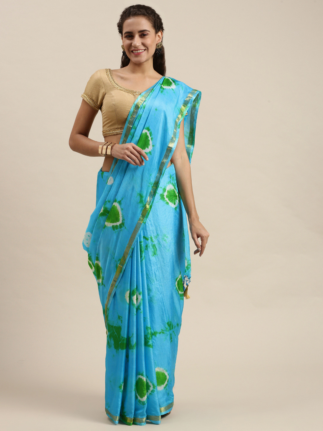 

KALINI Blue & Green Bandhani Saree