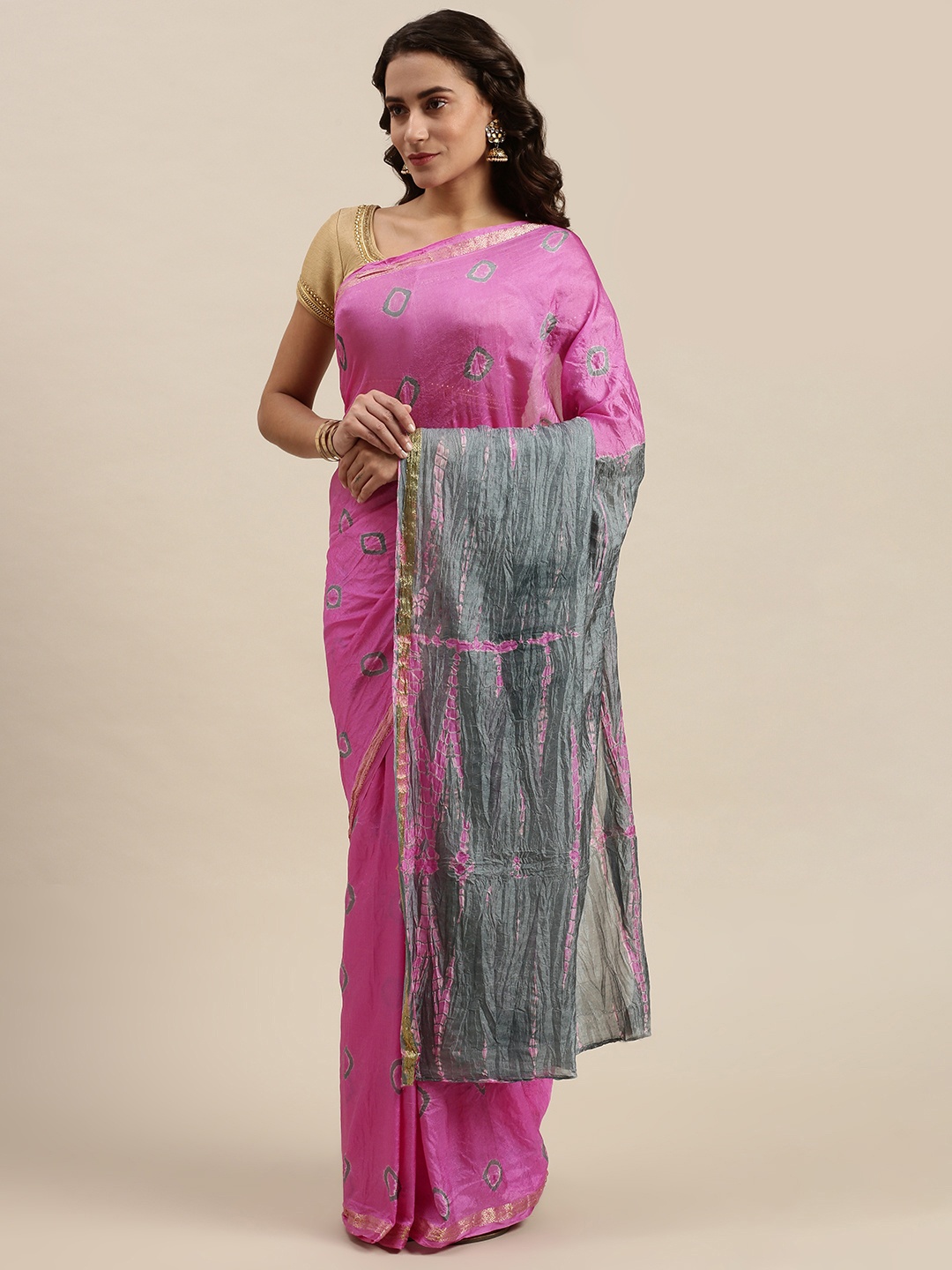 

KALINI Pink & Grey Tie and Dye Saree