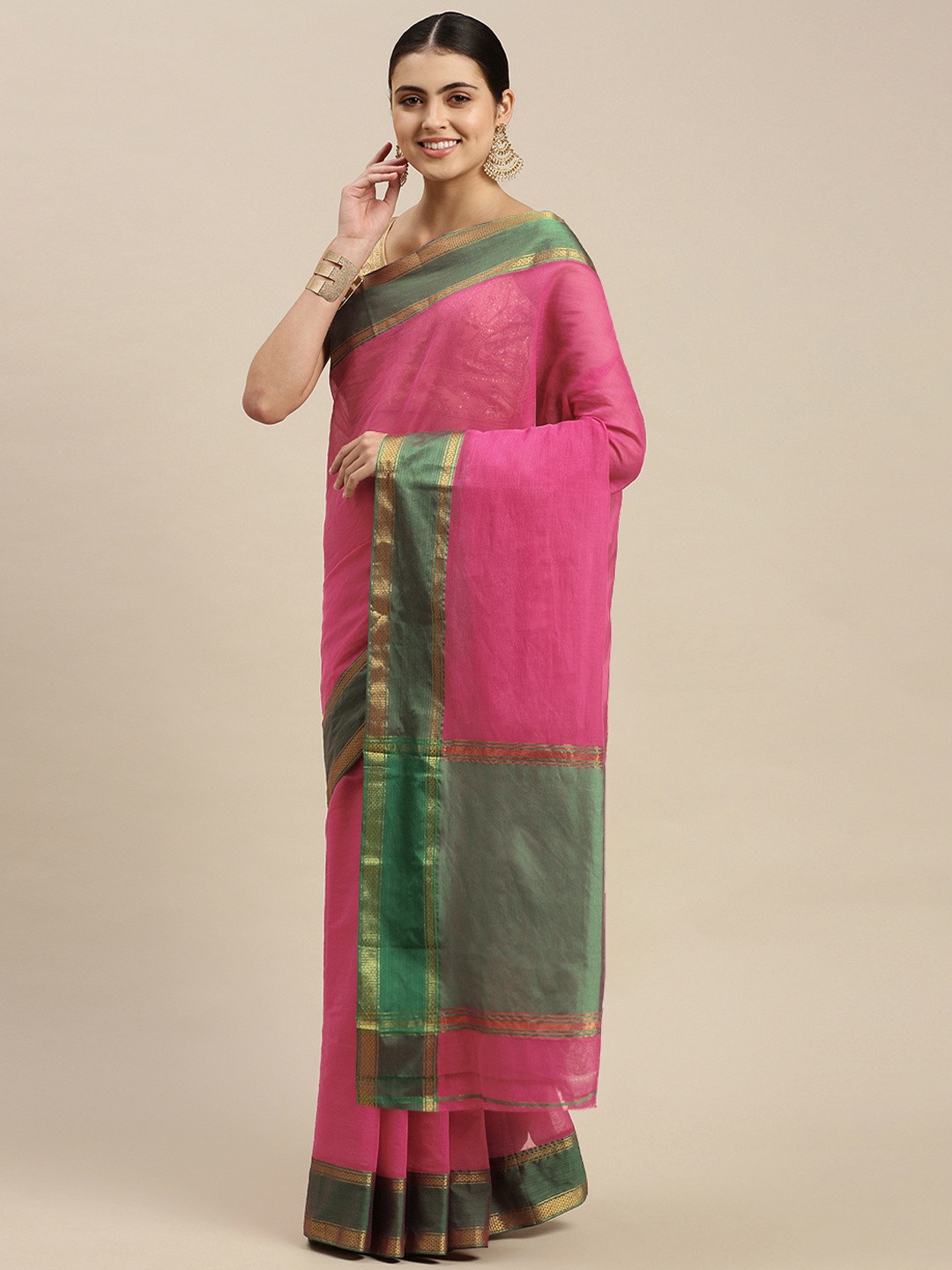 

Pavechas Pink & Green Pure Cotton Saree