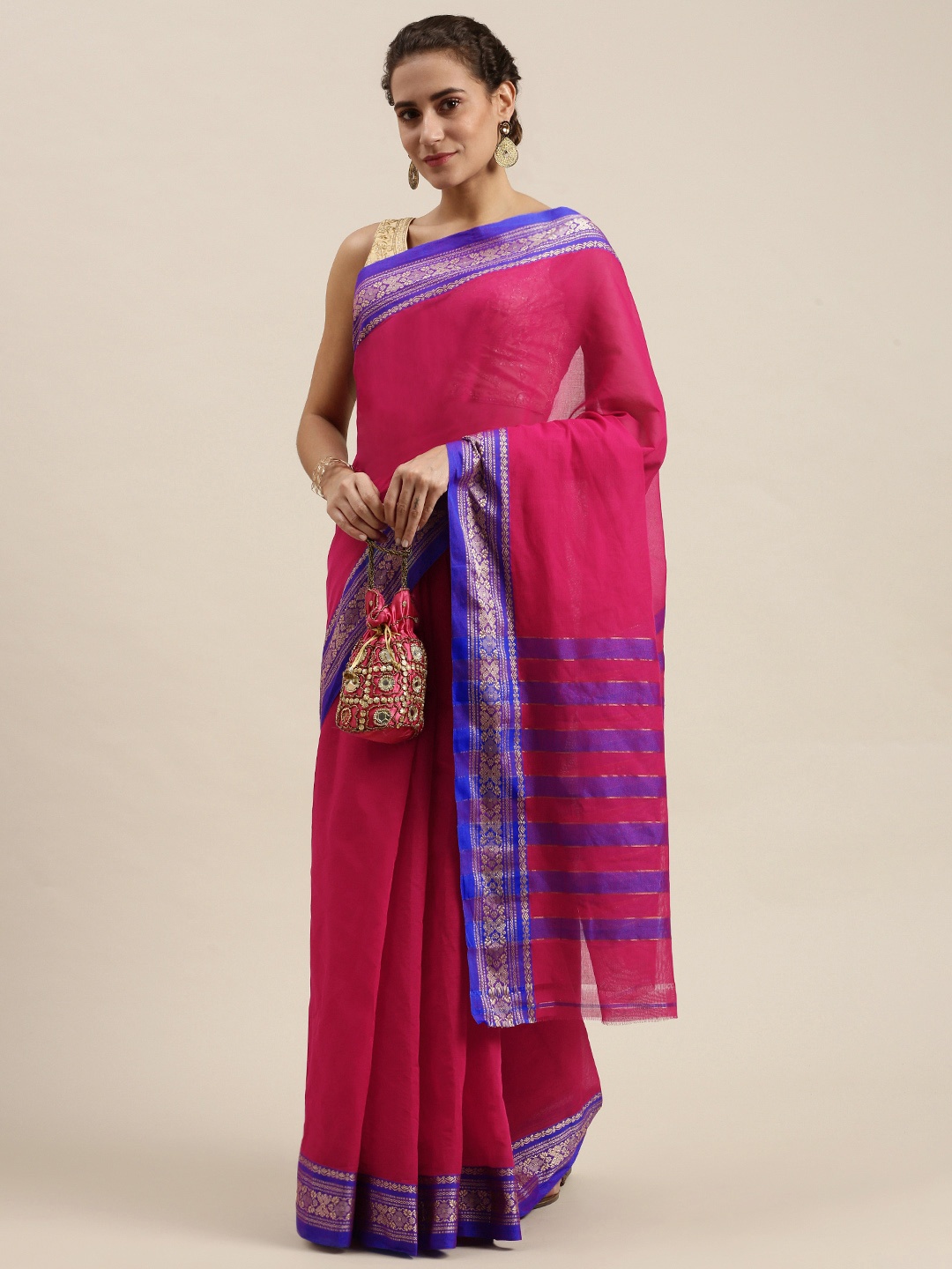 

Pavechas Pink & Blue Woven Design Pure Cotton Saree