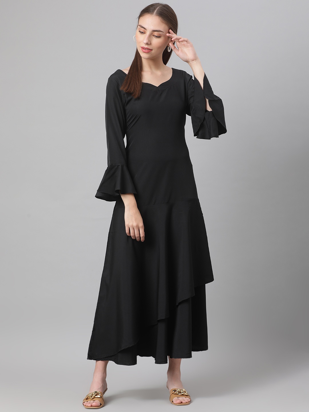 

MBE Black Layered Crepe Maxi Dress