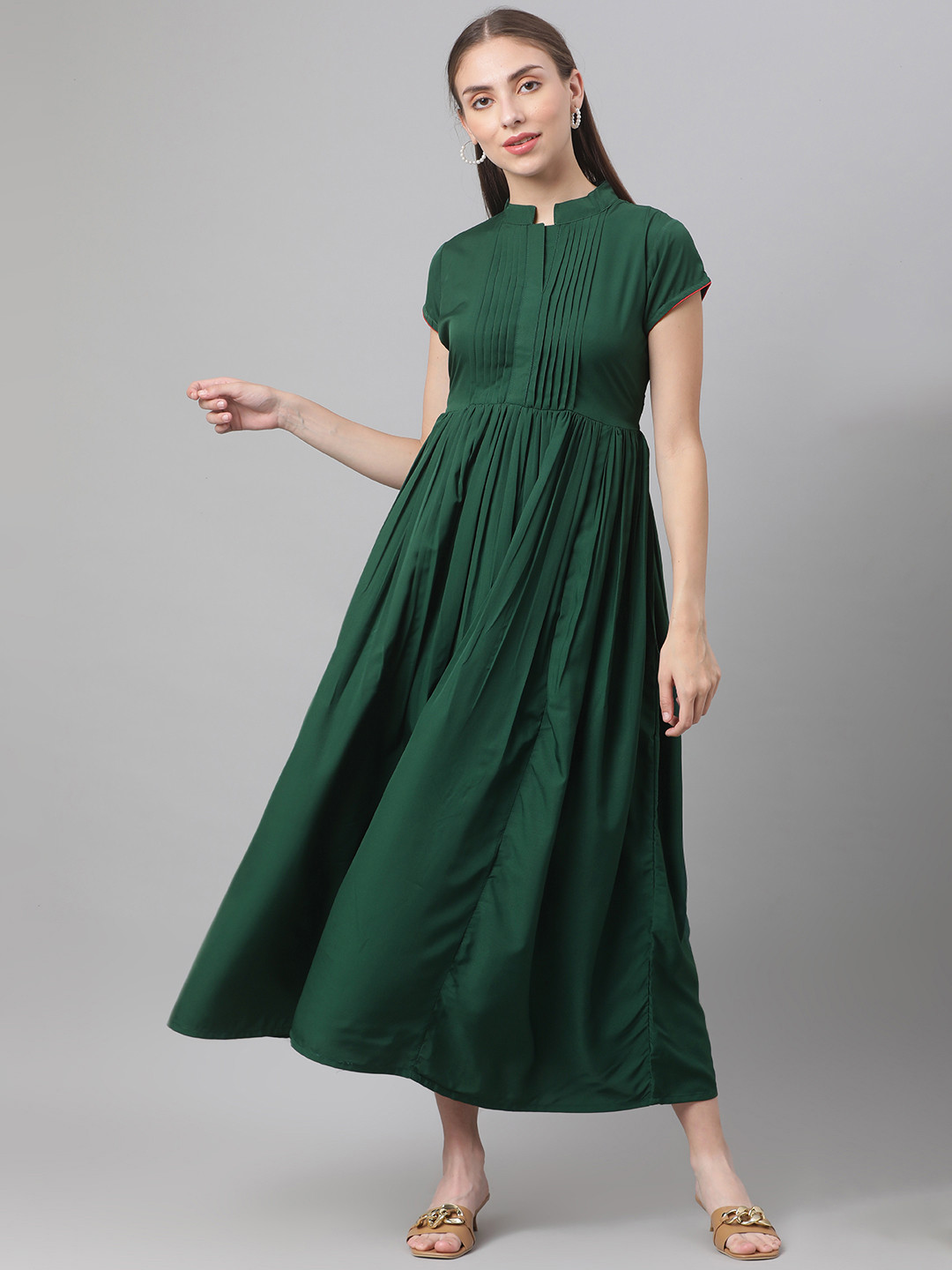 

MBE Green Crepe Maxi Dress
