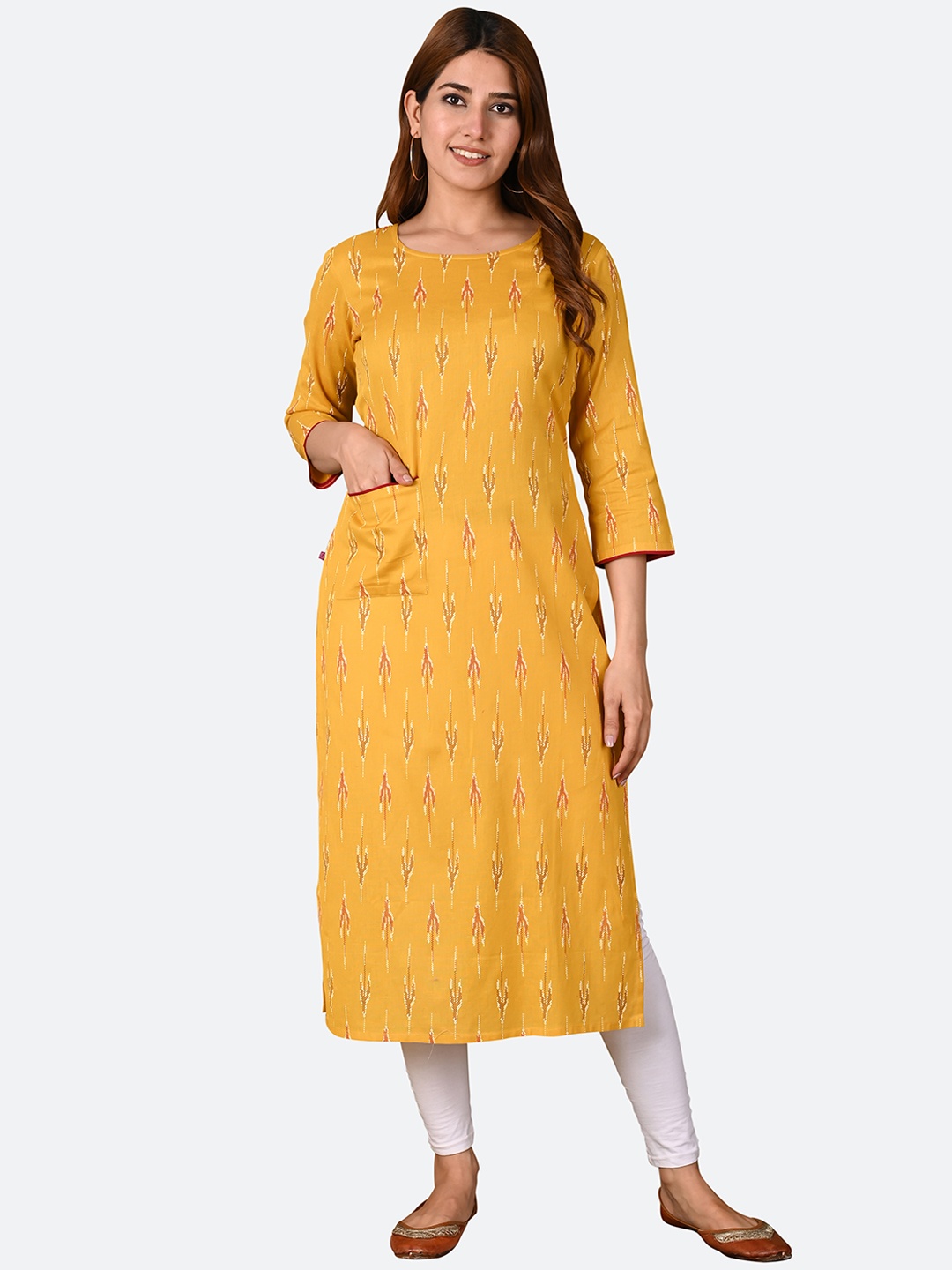 

KALINI Women Yellow & Pink Geometric Printed Kurta