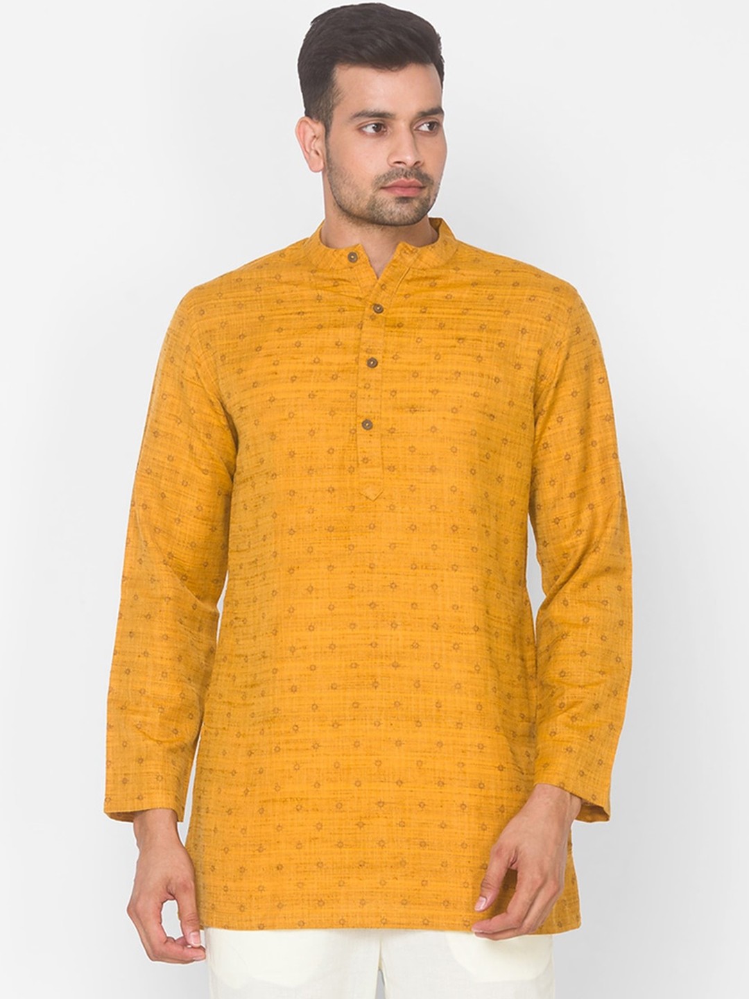 

Ethnicity Men Mustard Yellow Ethnic Motifs Kurta
