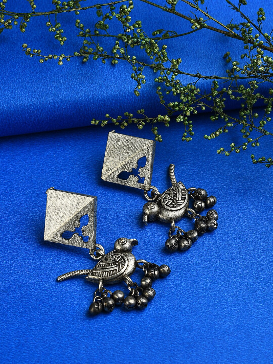 

SOHI Silver-Toned Contemporary Drop Earrings