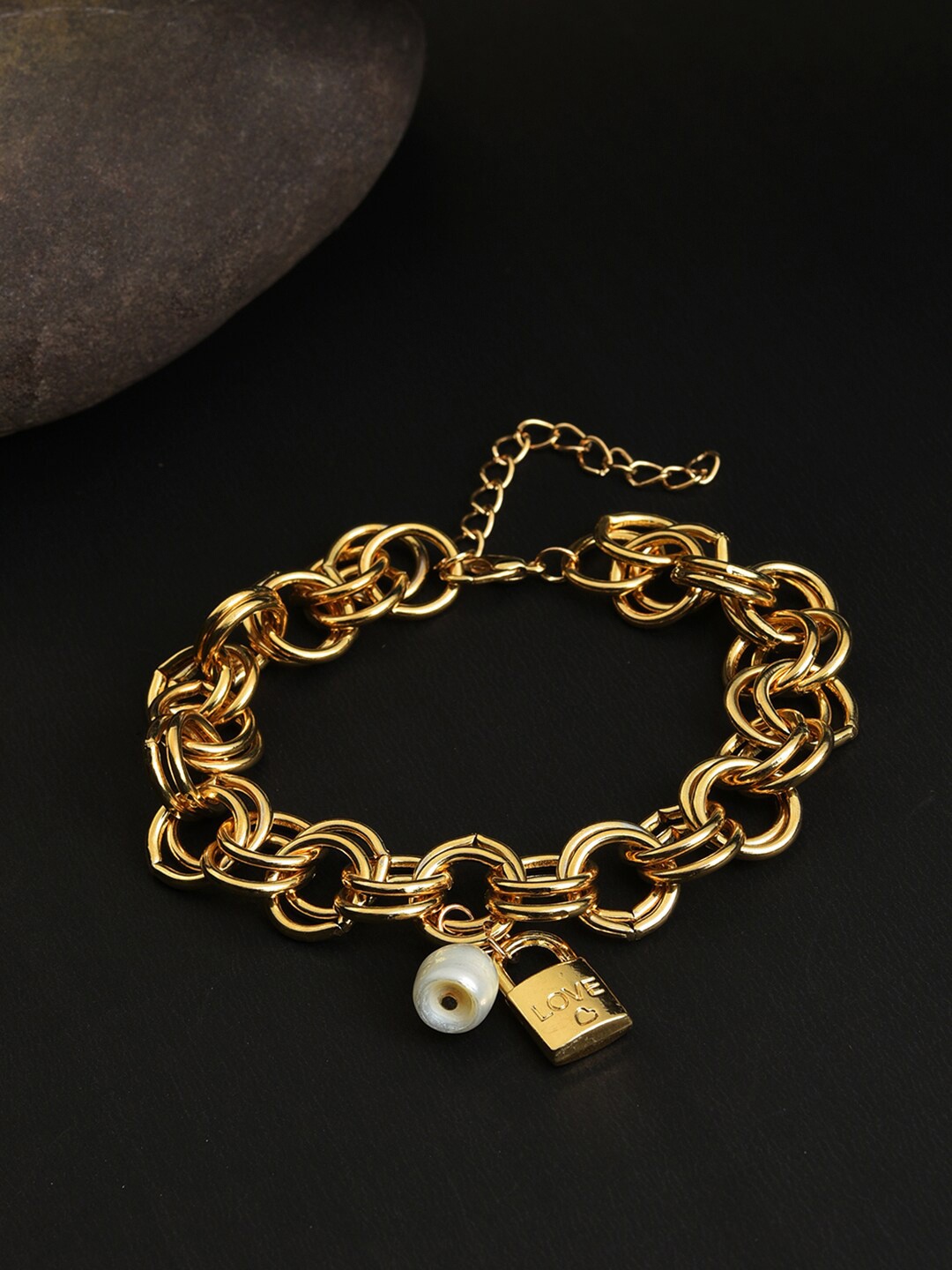 

SOHI Women Gold-Plated & White Brass Pearls Link Bracelet