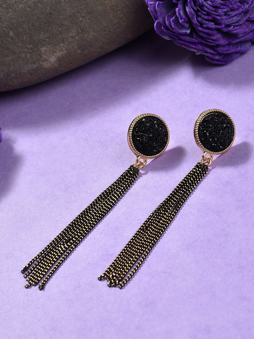 

SOHI Black & Gold-Plated Contemporary Drop Earrings