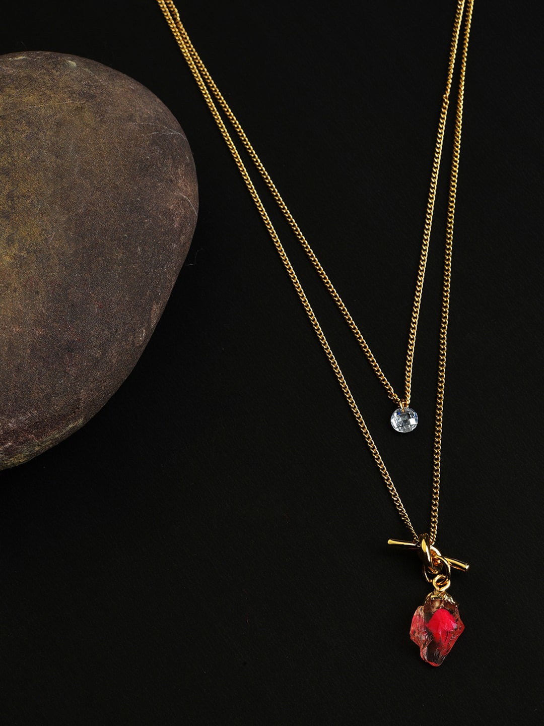 

SOHI Women Red Gold-Plated Pack of 2 Pendant