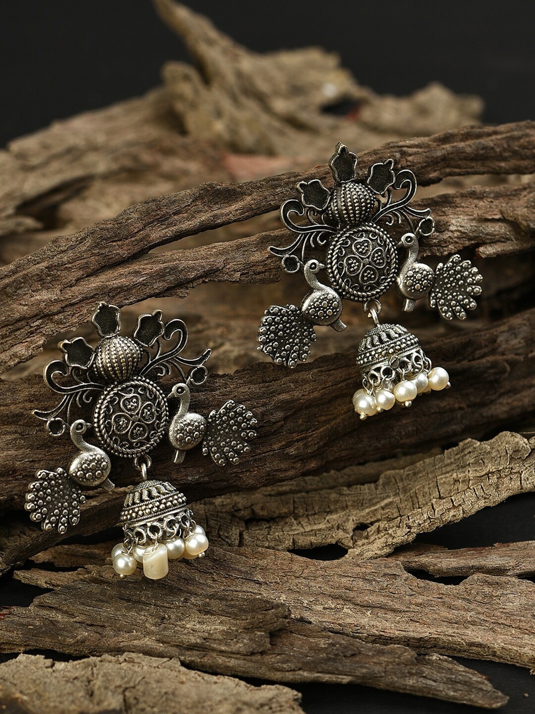 

SOHI Silver-Plated Contemporary Jhumkas Earrings