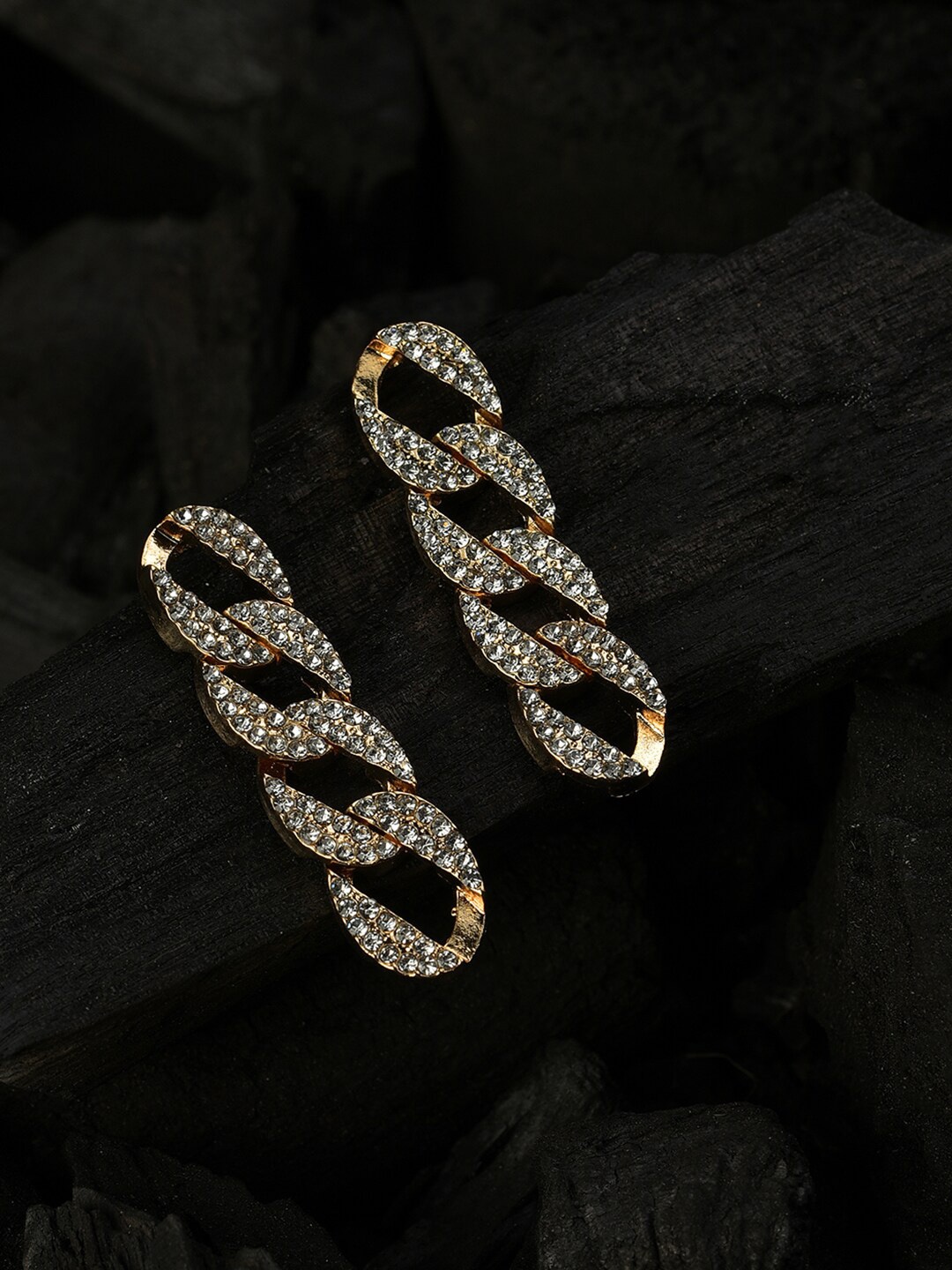 

SOHI Silver-Toned Stones Gold-Plated Contemporary Drop Earrings