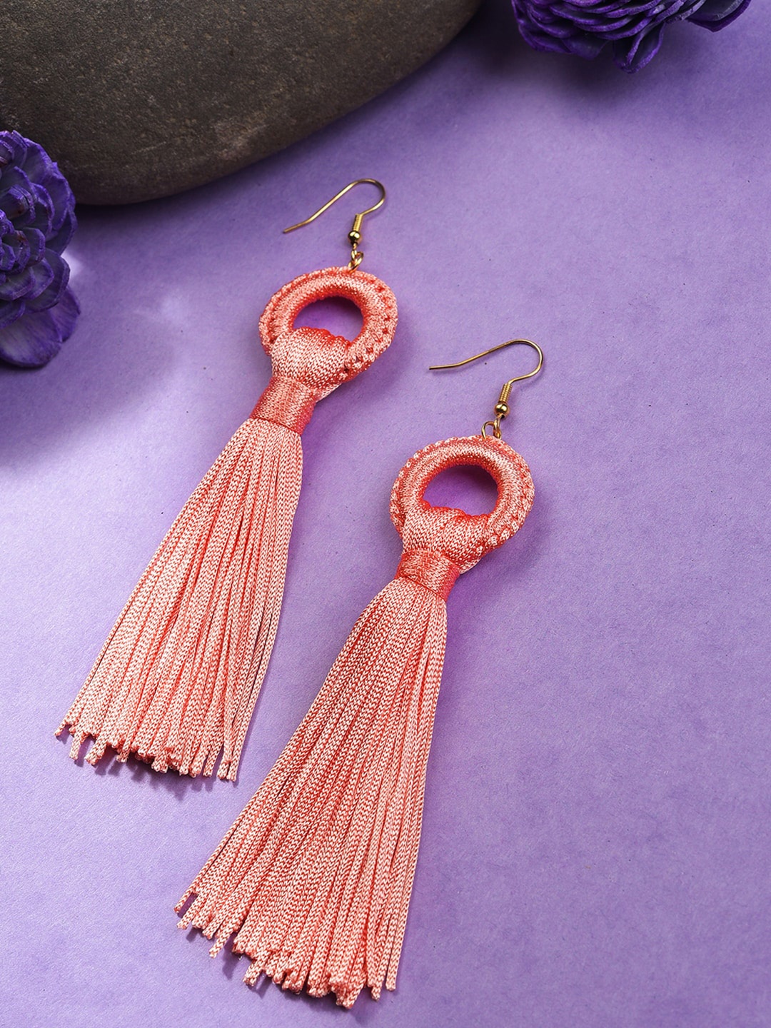 

SOHI Pink Contemporary Tasseled Drop Earrings