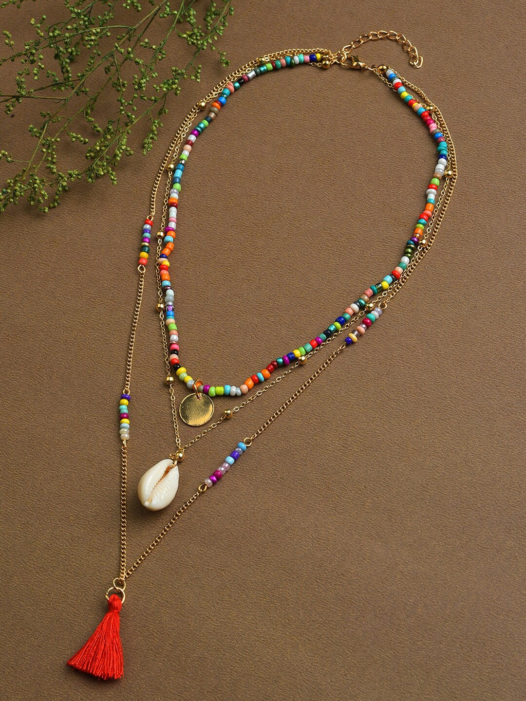 

SOHI Multicoloured Beaded Brass Gold-Plated Layered Necklace, Multi