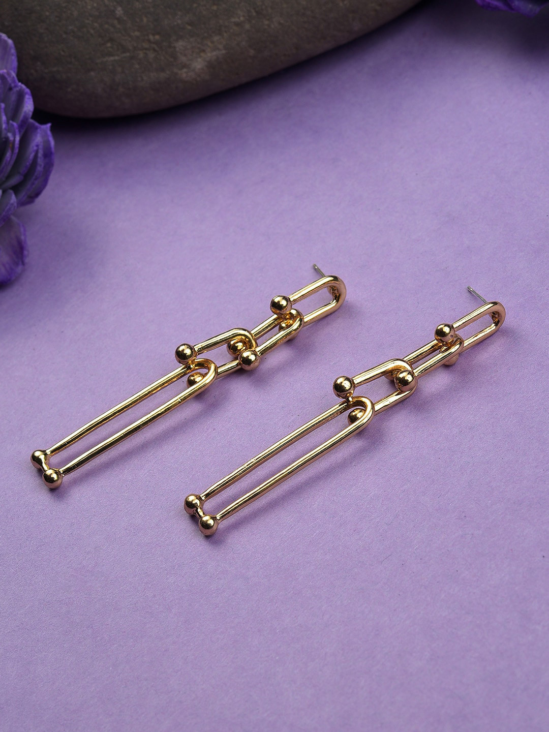 

SOHI Gold-Plated Contemporary Drop Earrings
