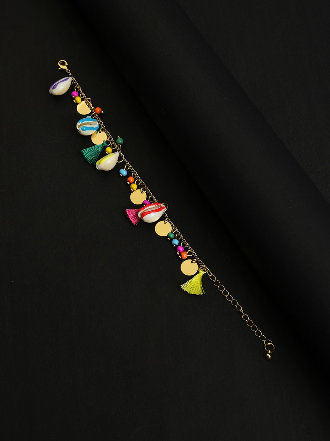 

SOHI Gold Plated Multi-Coloured Beaded Vilandi Anklets