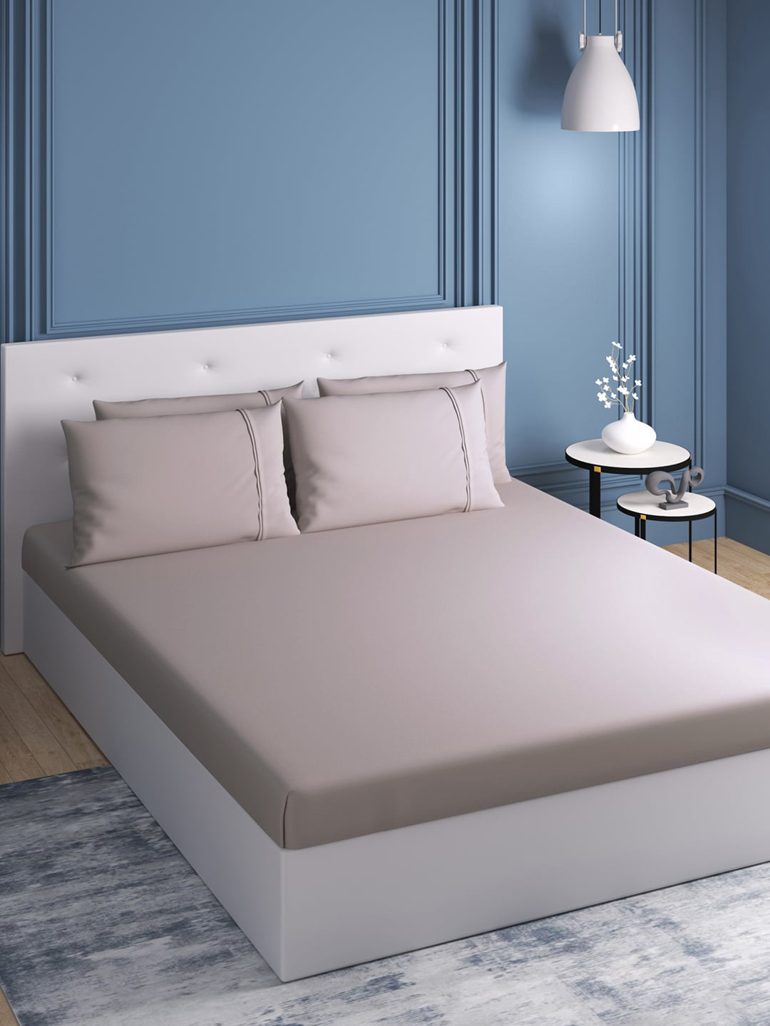 

MYTRIDENT Grey Solid 400 TC Pure Egyptian Cotton Sateen Double King Bedding Set