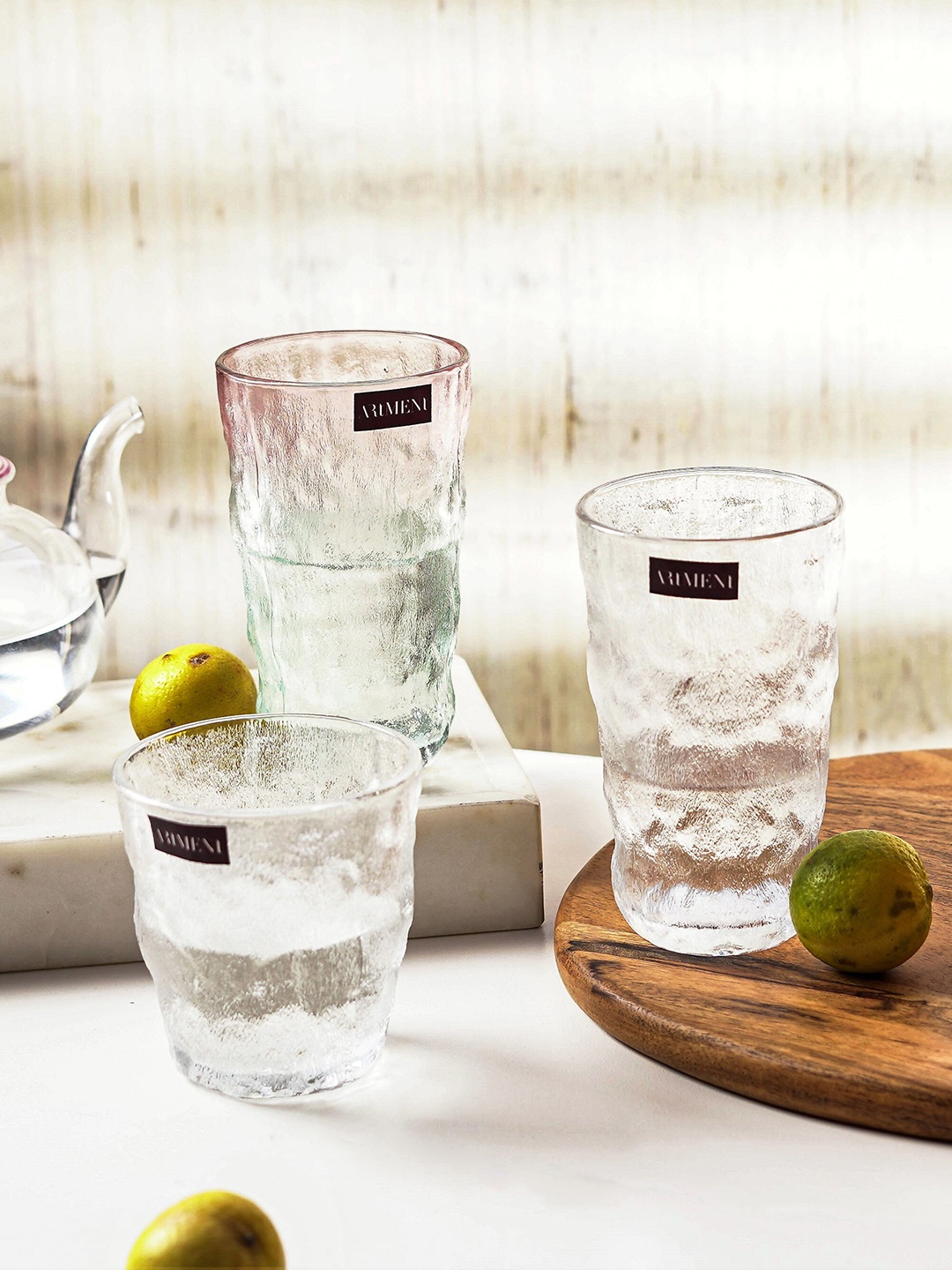 

THE ARTMENT Set Of 8 Glacier Patterned Frosted Glasses, Transparent