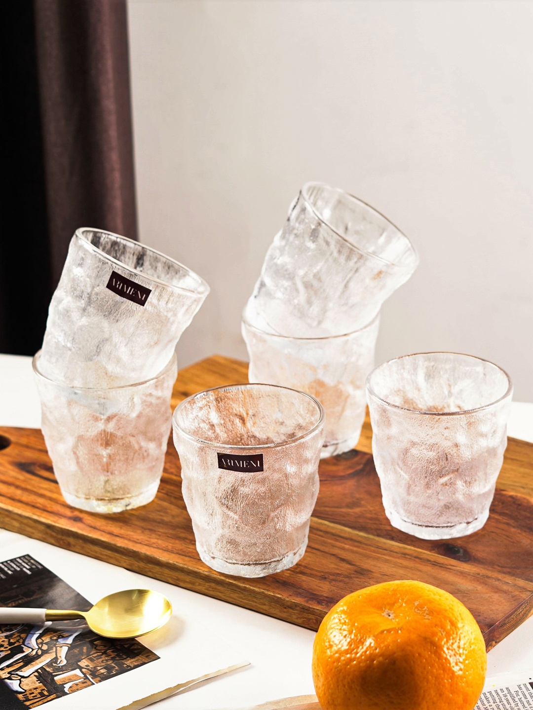 

THE ARTMENT Set Of 4 Glacier Patterned Frosted Glass, Transparent