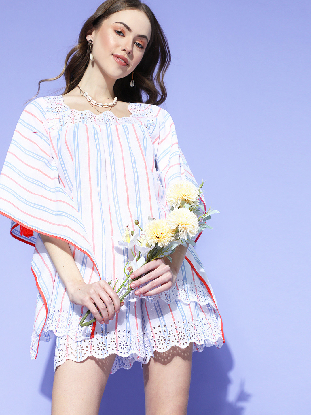 

The Kaftan Company Classic White Striped Bed to Beach PJ Set