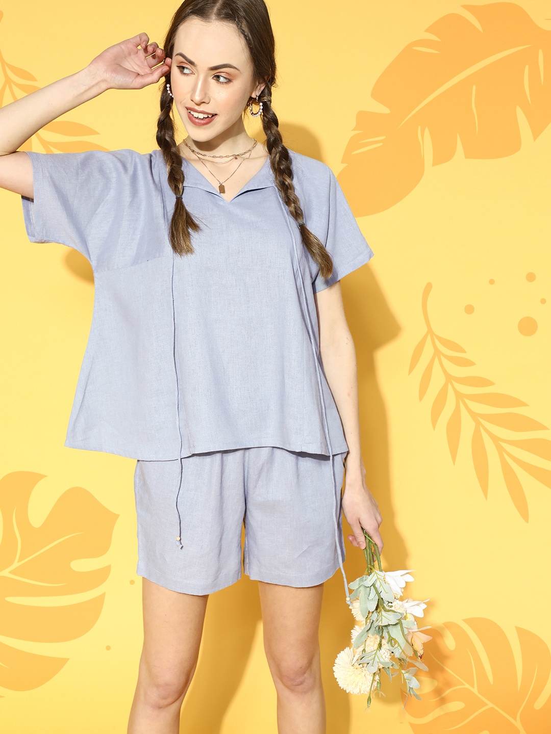

The Kaftan Company Beautiful Grey Solid Bed to Beach PJ Set