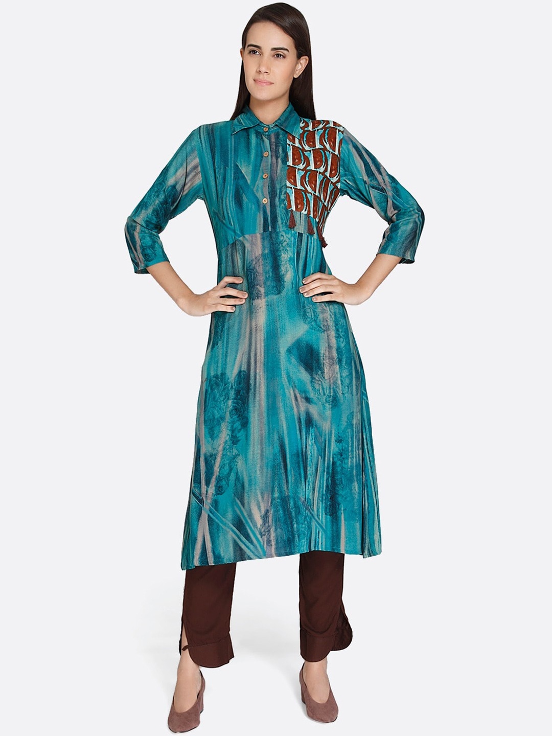 

Sangria Women Teal Blue Printed Kurta