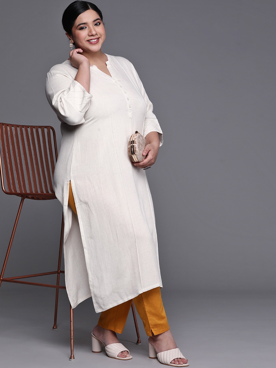 

EXTRA LOVE BY LIBAS Plus Size Women Off White Pure Cotton Kurta